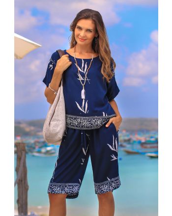 Midnight Fall Batik Rayon Shorts in Midnight and White from Bali