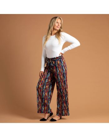 Colorful Stripes Pleated Palazzo Wide Leg Pants